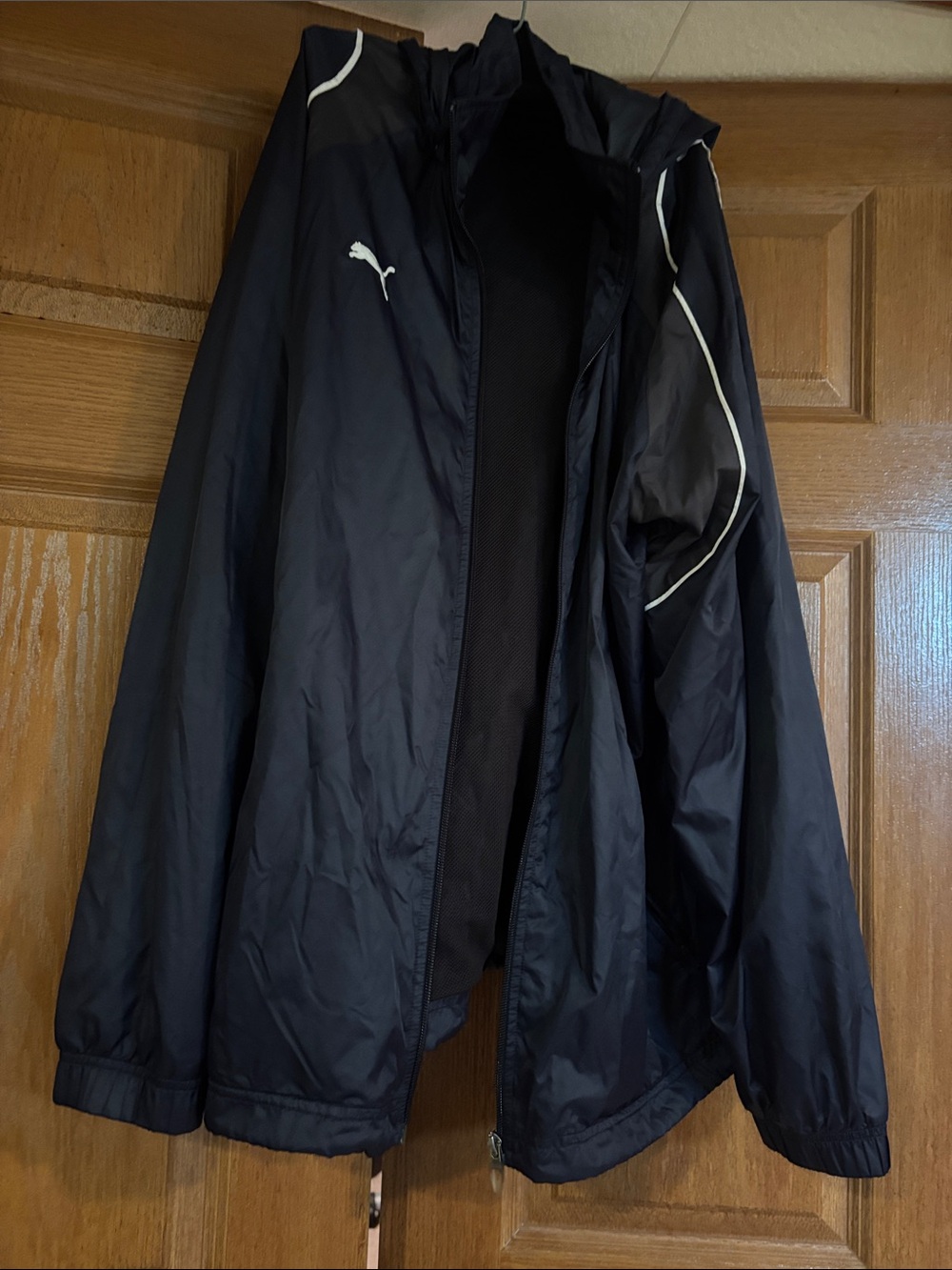 Puma Men's Black Hooded Windbreaker with White Piping